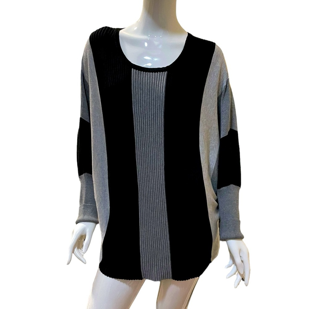 Siena Striped Black Gray White Sweater 3X